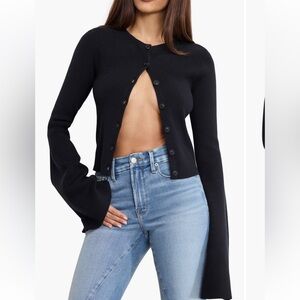 Good American Bell Sleeve Black Knit Cardigan